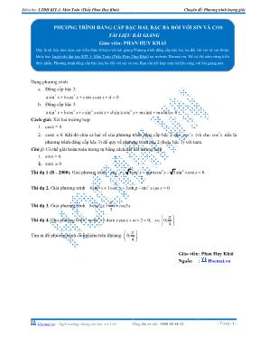 Tài liệu bài giảng Phương trình đẳng cấp bậc hai, bậc ba đối với sin và cos